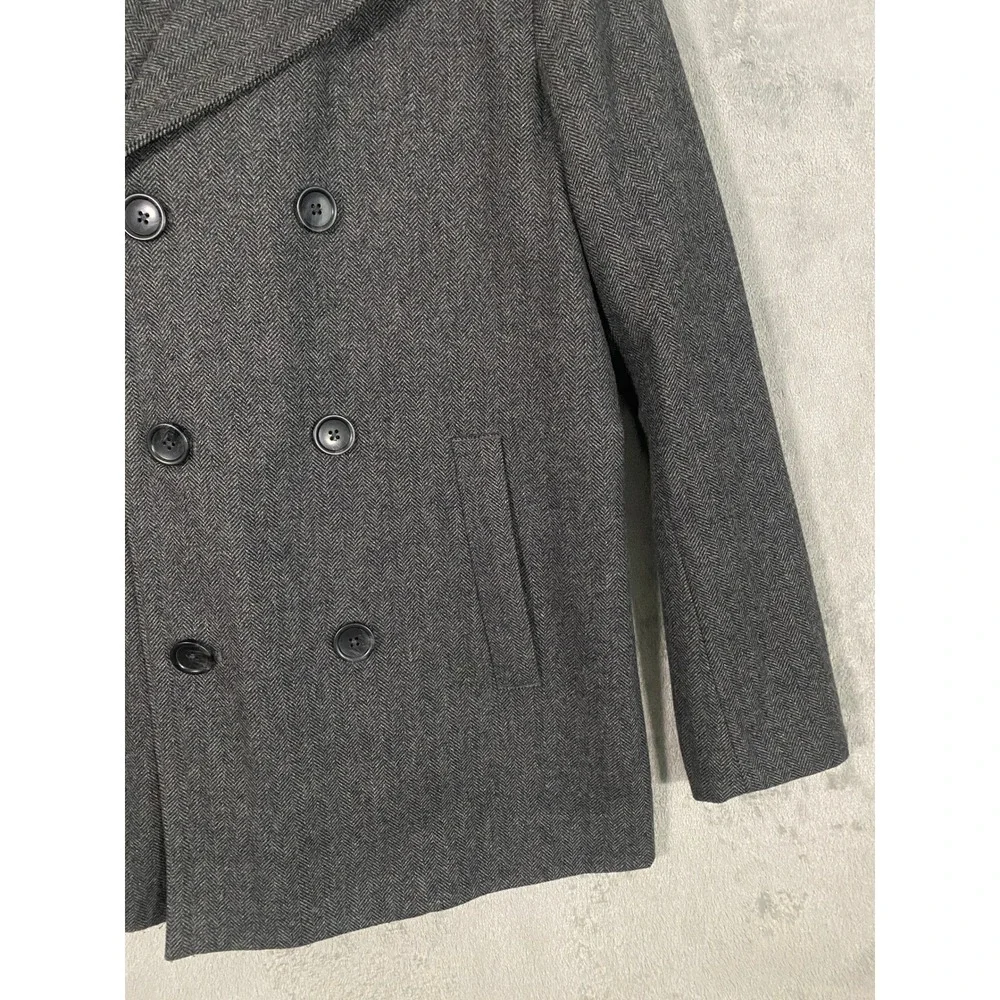 Banana Republic Peacoat Sz M Grey Wool Blend Herringbone Double Breasted Preppy